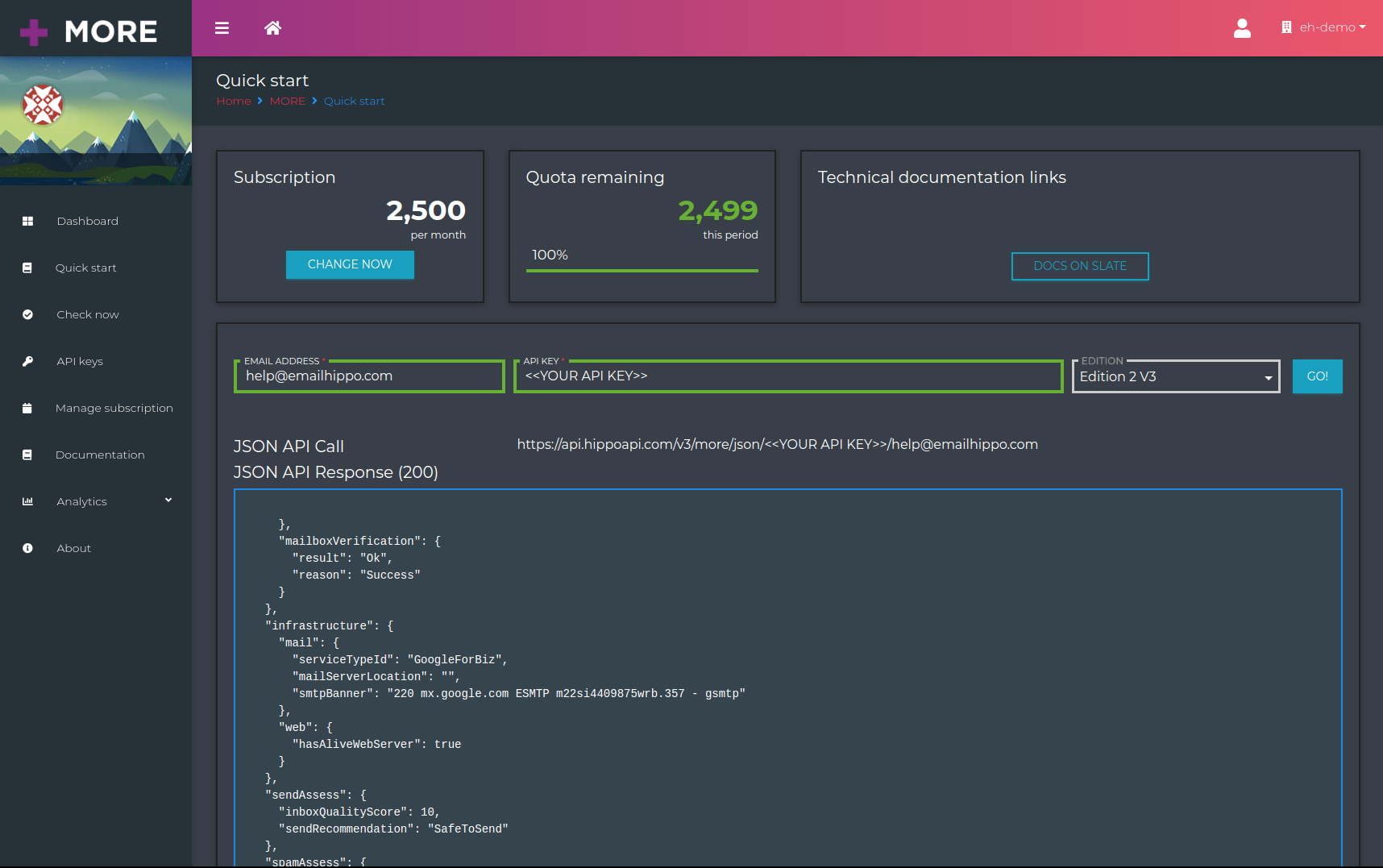 screenshot of Email Hippo